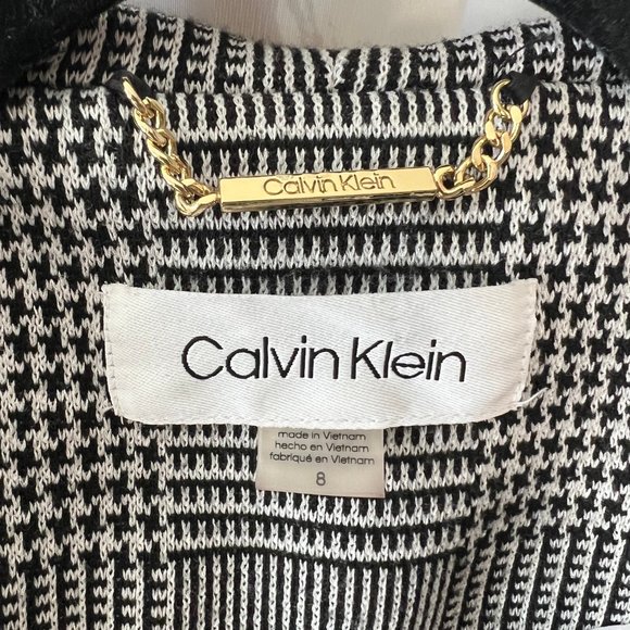 Calvin Klein Houndstooth Stretch Open Front Waterfall Blazer - Picture 4 of 5
